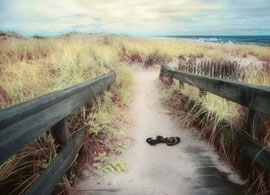 Beach walkway. Infrared image and Photoshop effects.