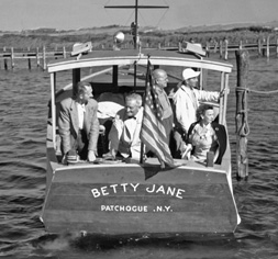 Betty Jane. Old power boat on Long Island Bay. Historical photograph.