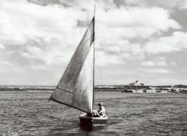 Sail boat riding across Long Island Sound, fine art digital print