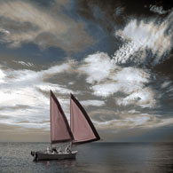 taken through infrared filter and colorized in photoshop this image depicts a sail boat on Lond Island bay